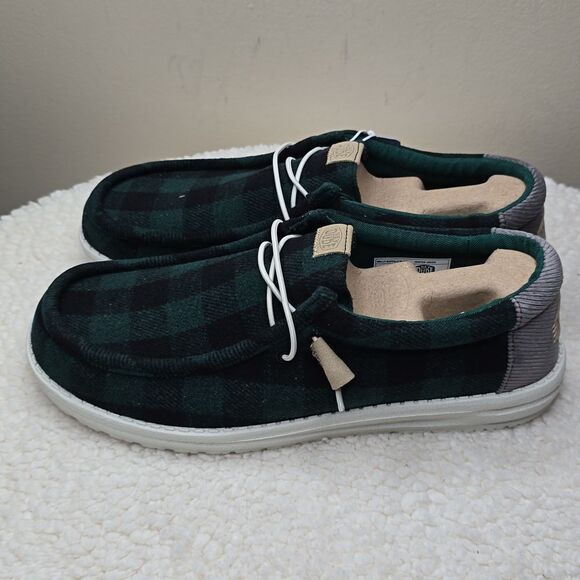 NWT Hey Dude Wally Buffalo Plaid Hunter Green Size 11 - Picture 4 of 9